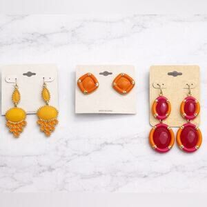 Statement Earring Bundle | 3 Pairs | Orange & Pink Gold-Tone Earrings